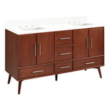 Signature Hardware Novak 60" Double Vanity Set – Mahogany Cabinet, Rectangular Porcelain Sinks, 8" Widespread Faucet Holes