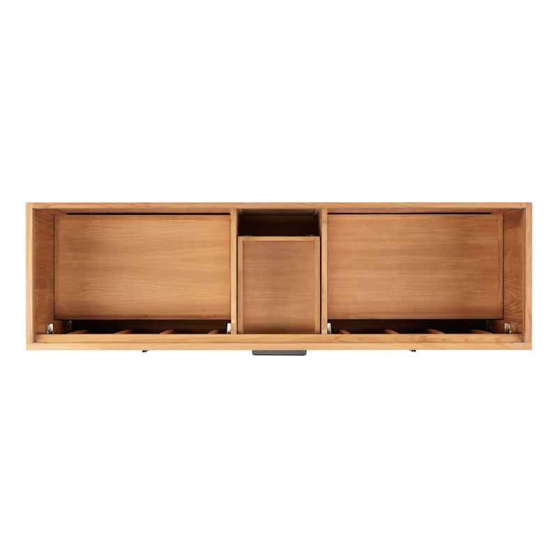Signature Hardware Aliso 72" Freestanding Teak Double-Basin Vanity Set with Cabinet, Marble Top, and Rectangular Undermount Sinks – Single Faucet Holes