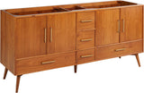 Signature Hardware Novak 72" Freestanding Teak Double Vanity Set with Carrara Marble Top, Rectangular Undermount Sinks, 8" Widespread Faucet Holes