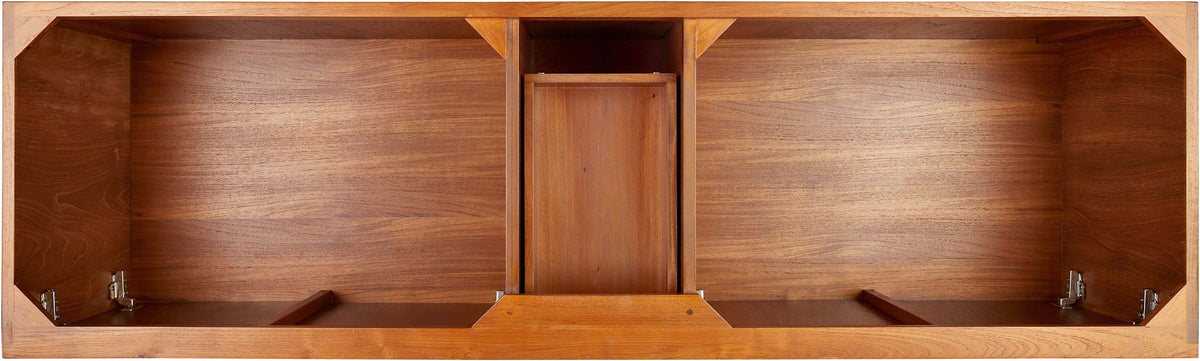 Signature Hardware Novak 72" Freestanding Teak Double Vanity Set with Carrara Marble Top, Rectangular Undermount Sinks, 8" Widespread Faucet Holes