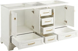 Signature Hardware Quen 60" Freestanding Double-Basin Vanity Set with Cabinet, Carrara Marble Top, and Rectangular Undermount Sinks – 8" Widespread Faucet Holes