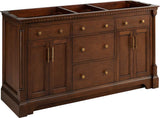 Signature Hardware Claudia 60" Mahogany Double-Basin Vanity Set with Cabinet, Quartz/Marble Top, Rectangular Undermount Sinks, 8" Widespread Faucet Holes