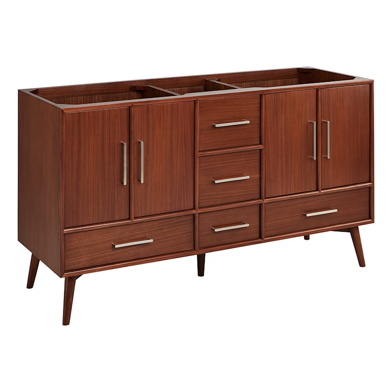 Signature Hardware Novak 60" Double Vanity Set – Mahogany Cabinet, Rectangular Porcelain Sinks, 8" Widespread Faucet Holes