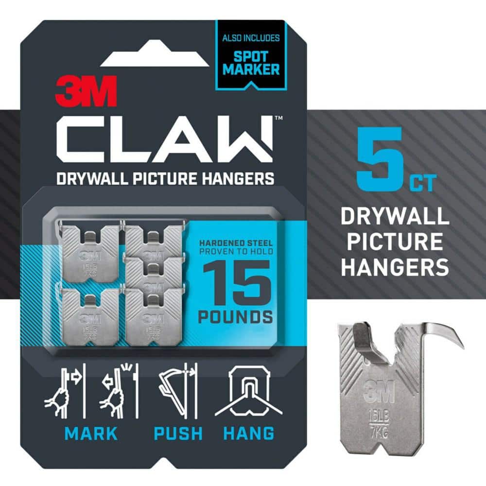 3M CLAW 15 lb. Drywall Picture Hanger with Temporary Spot Marker, Pack of 5 Hangers & 5 Markers