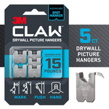 3M CLAW 15 lb. Drywall Picture Hanger with Temporary Spot Marker, Pack of 5 Hangers & 5 Markers