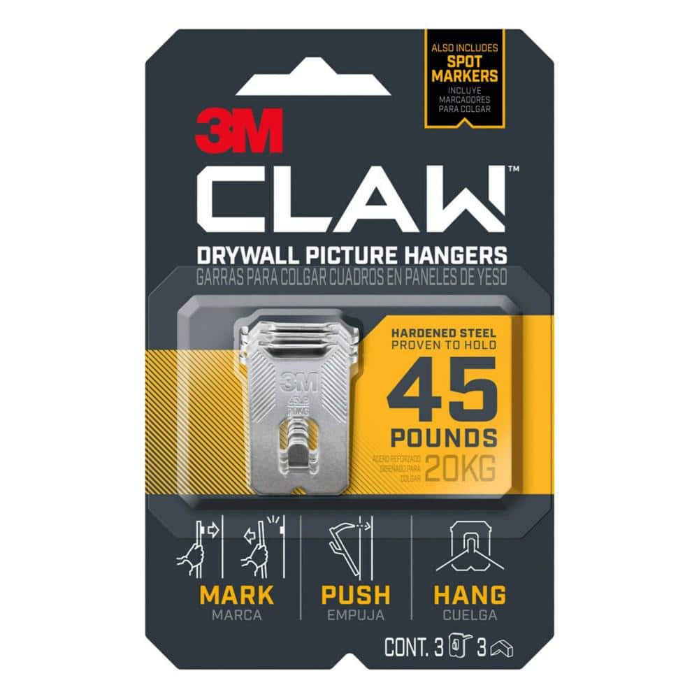 CLAW 45 lbs. Drywall Picture Hanger with Temporary Spot Marker (Pack of 3 Hangers & 3 Markers)