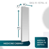 Aquadom Royale 15 in. W x 70 in. H Rectangular Medicine Cabinet with Mirror Defogger, Removable 3X Magnifying Mirror, Left Hinge