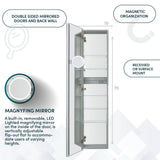Aquadom Royale 15 in. W x 70 in. H Rectangular Medicine Cabinet with Mirror Defogger, Removable 3X Magnifying Mirror, Left Hinge