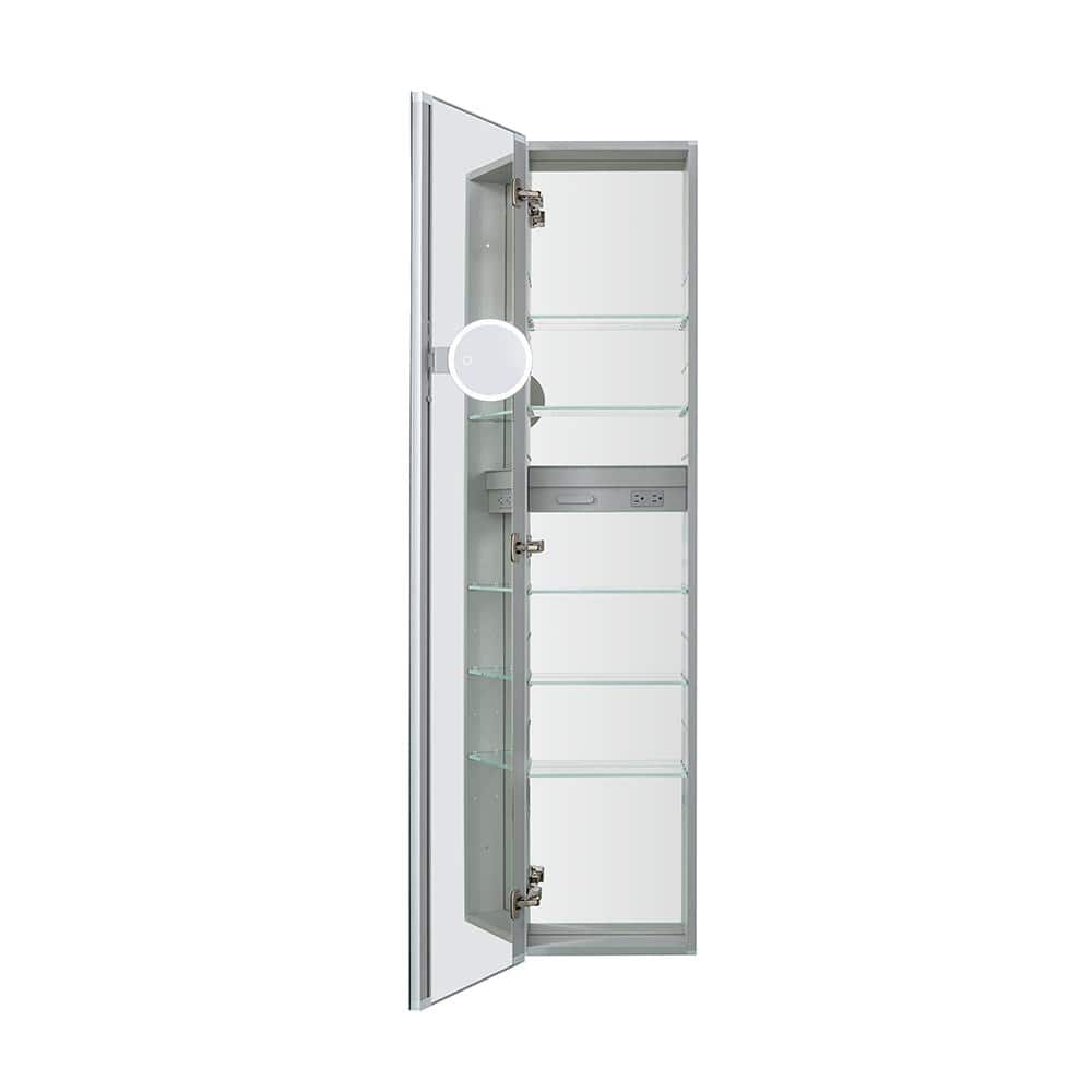 Aquadom Royale 15 in. W x 70 in. H Rectangular Medicine Cabinet with Mirror Defogger, Removable 3X Magnifying Mirror, Left Hinge