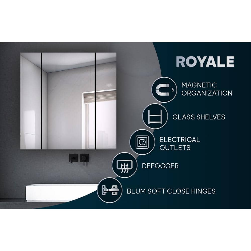 Aquadom Royale 40 in W x 36 in. H Rectangular Tri-View Medicine Cabinet with Mirror Defogger and 3X Removeable Magnifying Mirror