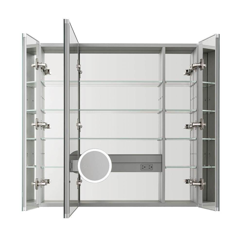 Aquadom Royale 40 in W x 36 in. H Rectangular Tri-View Medicine Cabinet with Mirror Defogger and 3X Removeable Magnifying Mirror