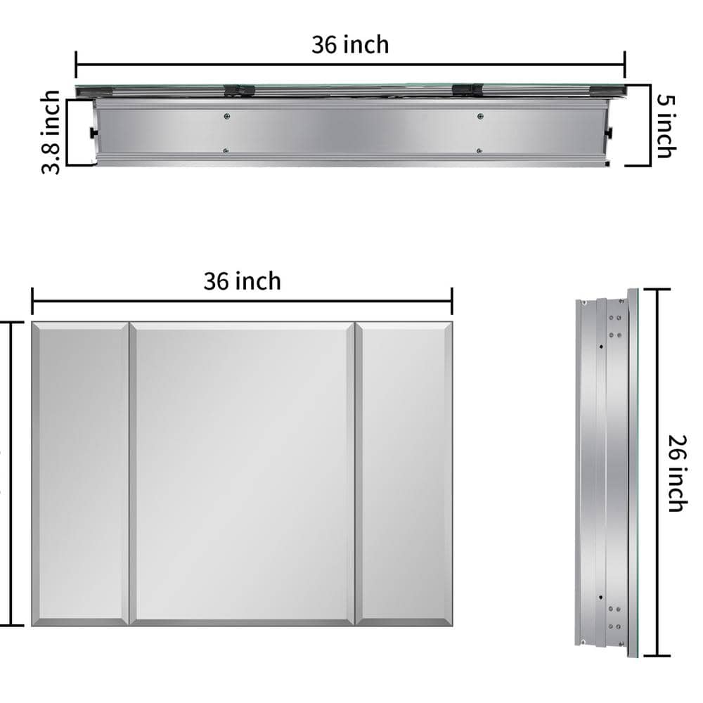 Boosicavelly 36 in. W x 26 in. H Rectangular Aluminum Medicine Cabinet with Mirror