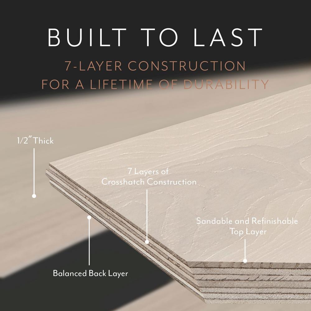ASPEN FLOORING Silver Cloud Hickory 1/2 in. T x 7.5 in. W Engineered Hardwood Flooring (31.09 sqft/case)