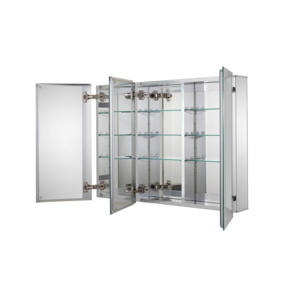 Croydex Brantley 36 in. W x 26 in. H Triple Door Silver Aluminum Recessed/Surface Mount Medicine Cabinet with Mirror