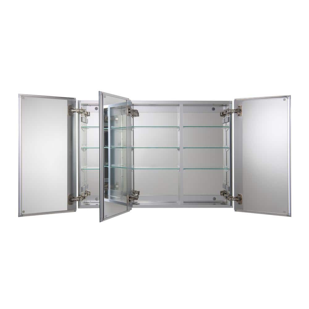 Croydex Brantley 36 in. W x 26 in. H Triple Door Silver Aluminum Recessed/Surface Mount Medicine Cabinet with Mirror