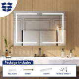 DEERVALLEY 48 in. W x 32 in. H Rectangular Silver Aluminum Surface LED Light Medicine Cabinet with Mirror, Anti-Fog, Double Doors