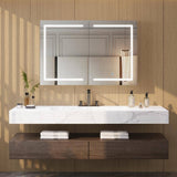 DEERVALLEY 48 in. W x 32 in. H Rectangular Silver Aluminum Surface LED Light Medicine Cabinet with Mirror, Anti-Fog, Double Doors