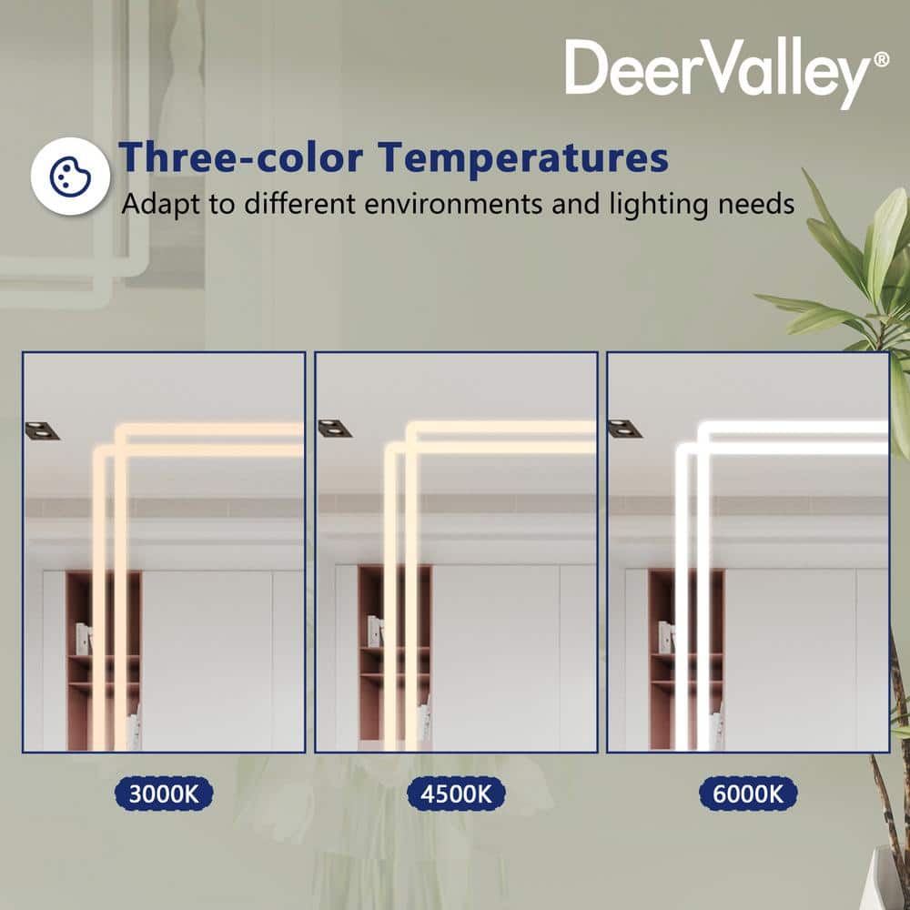 DEERVALLEY 36 in. W x 24 in. H Rectangular Silver Aluminum Surface LED Light Medicine Cabinet with Mirror, Defog, Bluetooth Speaker