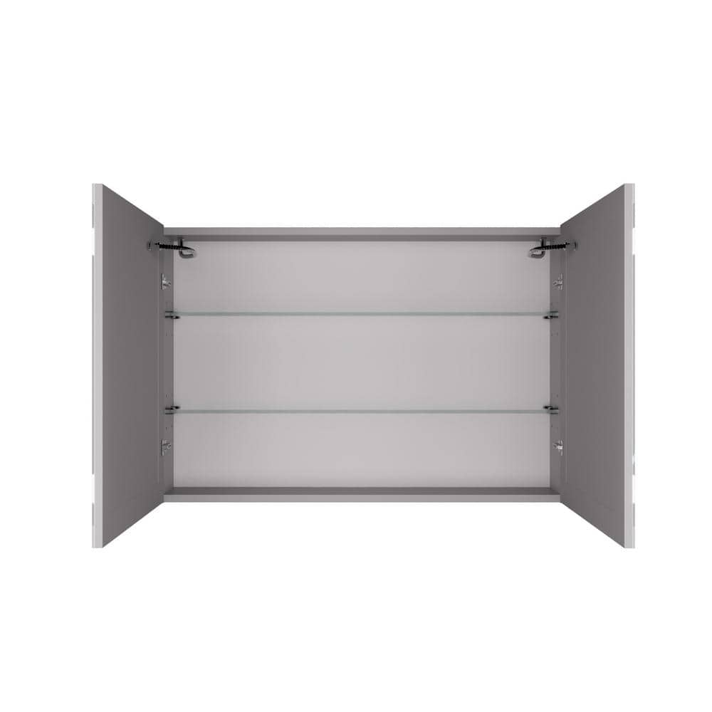 DEERVALLEY 36 in. W x 24 in. H Rectangular Silver Aluminum Surface LED Light Medicine Cabinet with Mirror, Defog, Bluetooth Speaker
