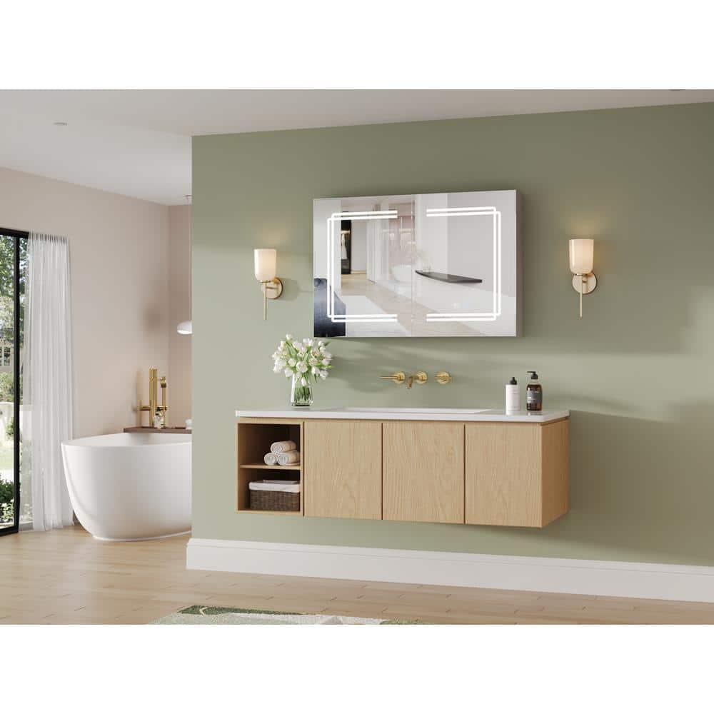 DEERVALLEY 36 in. W x 24 in. H Rectangular Silver Aluminum Surface LED Light Medicine Cabinet with Mirror, Defog, Bluetooth Speaker