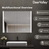 DEERVALLEY 32 in. W x 24 in. H Rectangular Wall Mounted LED Light Medicine Cabinet with Mirror, Anti-Fog, Double Doors