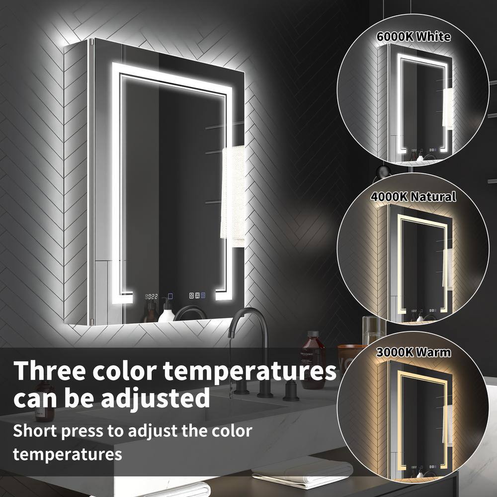 ExBrite Deluxe 24 in. W x 32 in. H Rectangular Recessed/Surface Mount Right Medicine Cabinet with Mirror, Backlit & Front Light