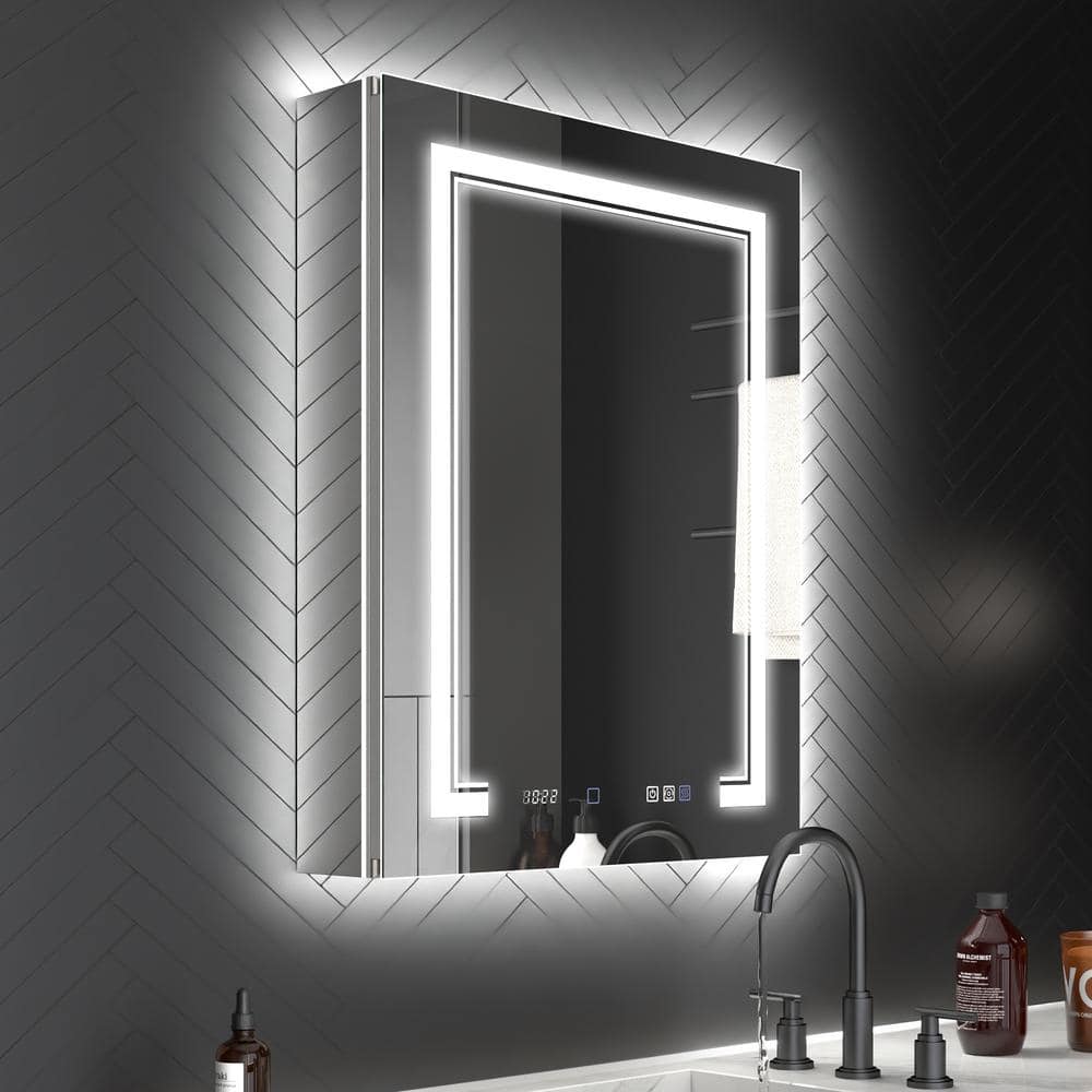 ExBrite Deluxe 24 in. W x 32 in. H Rectangular Recessed/Surface Mount Right Medicine Cabinet with Mirror, Backlit & Front Light