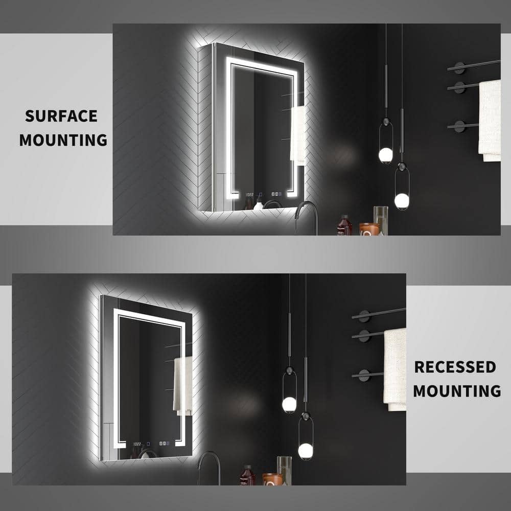ExBrite Deluxe 24 in. W x 32 in. H Rectangular Recessed/Surface Mount Right Medicine Cabinet with Mirror, Backlit & Front Light