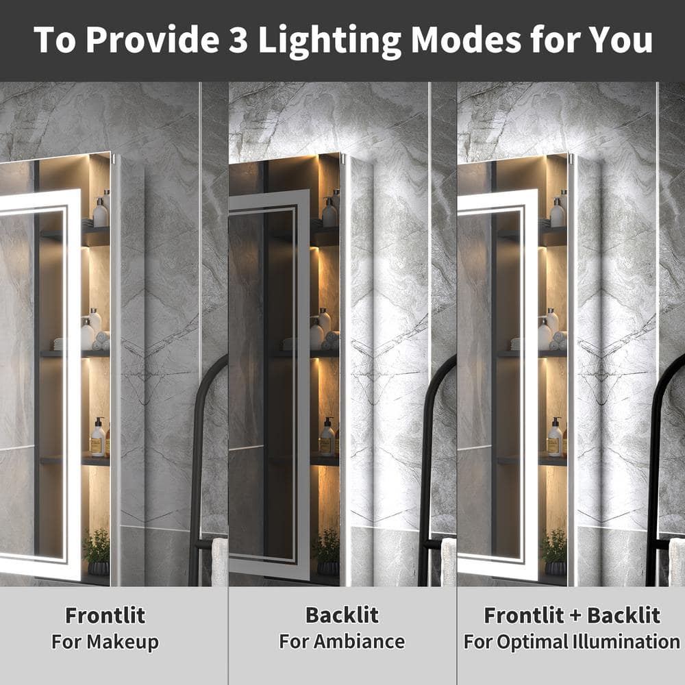 ExBrite Deluxe 24 in. W x 32 in. H Rectangular Recessed/Surface Mount Right Medicine Cabinet with Mirror, Backlit & Front Light