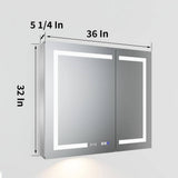 ExBrite 36 in. W x 32 in. H Rectangular Silver Aluminum Recessed/Surface Mount Medicine Cabinet with Mirror, LED and Clock
