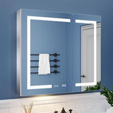 ExBrite 36 in. W x 32 in. H Rectangular Silver Aluminum Recessed/Surface Mount Medicine Cabinet with Mirror, LED and Clock