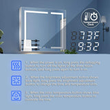 ExBrite 36 in. W x 32 in. H Rectangular Silver Aluminum Recessed/Surface Mount Medicine Cabinet with Mirror, LED and Clock