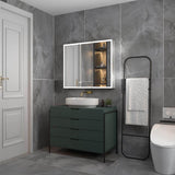 ExBrite 36 in. W x 30 in. H Rectangular Silver Aluminum Recessed/Surface Mount Medicine Cabinet with Mirror, LED and Clock