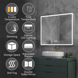 ExBrite 36 in. W x 30 in. H Rectangular Silver Aluminum Recessed/Surface Mount Medicine Cabinet with Mirror, LED and Clock