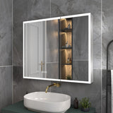 ExBrite 36 in. W x 30 in. H Rectangular Silver Aluminum Recessed/Surface Mount Medicine Cabinet with Mirror, LED and Clock