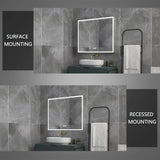 ExBrite 36 in. W x 30 in. H Rectangular Silver Aluminum Recessed/Surface Mount Medicine Cabinet with Mirror, LED and Clock