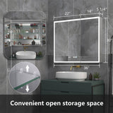 ExBrite 36 in. W x 30 in. H Rectangular Silver Aluminum Recessed/Surface Mount Medicine Cabinet with Mirror, LED and Clock