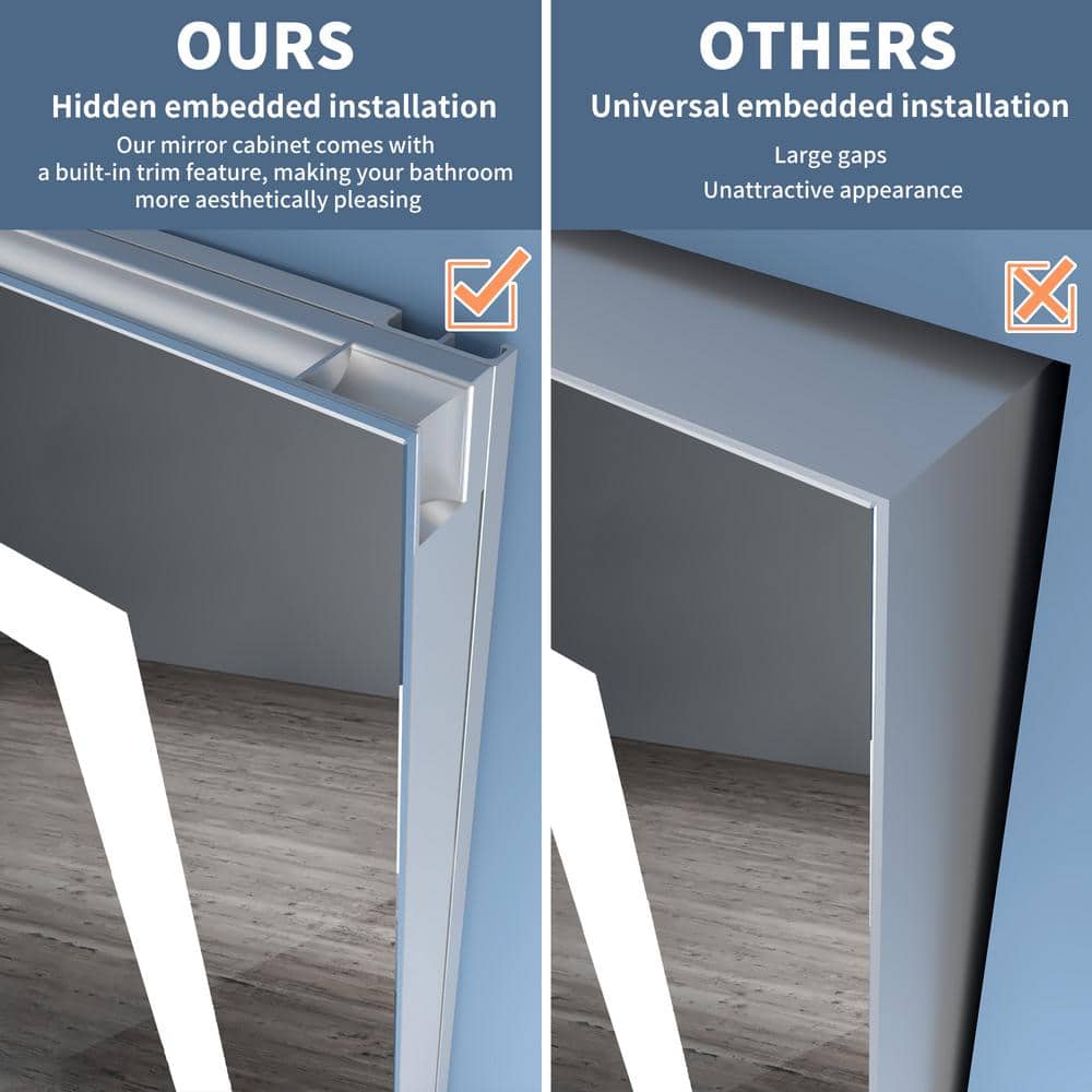 ExBrite 20 in. W x 32 in. H Rectangular Silver Aluminum Recessed/Surface Mount Right Dimmable Medicine Cabinet with Mirror
