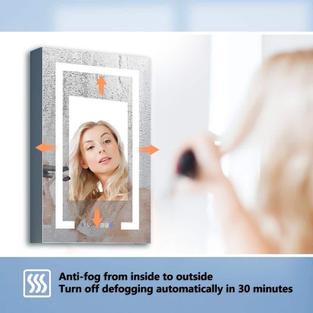 ExBrite 20 in. W x 32 in. H Rectangular Silver Aluminum Recessed/Surface Mount Right Dimmable Medicine Cabinet with Mirror