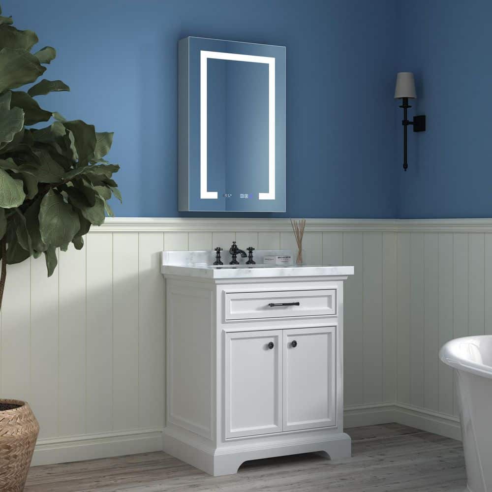 ExBrite 20 in. W x 32 in. H Rectangular Silver Aluminum Recessed/Surface Mount Right Dimmable Medicine Cabinet with Mirror
