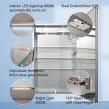 ExBrite 20 in. W x 32 in. H Rectangular Silver Aluminum Recessed/Surface Mount Right Dimmable Medicine Cabinet with Mirror