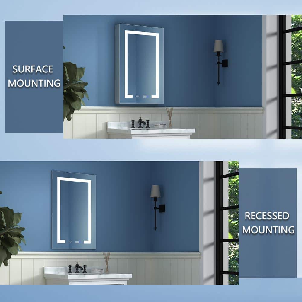 ExBrite 20 in. W x 32 in. H Rectangular Silver Aluminum Recessed/Surface Mount Right Dimmable Medicine Cabinet with Mirror