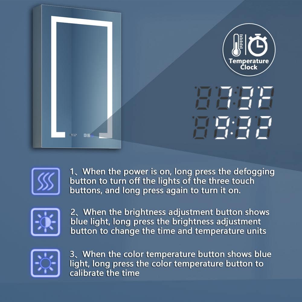 ExBrite 20 in. W x 32 in. H Rectangular Silver Aluminum Recessed/Surface Mount Right Dimmable Medicine Cabinet with Mirror