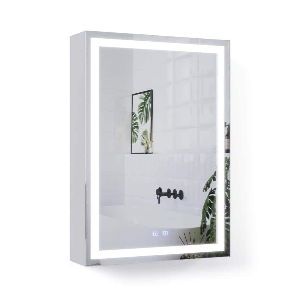 Fab Glass and Mirror 20 in. W x 28 in. H Rectangular Aluminum Medicine Cabinet with Mirror, 2 Glass Shelves, Recessed/Surface