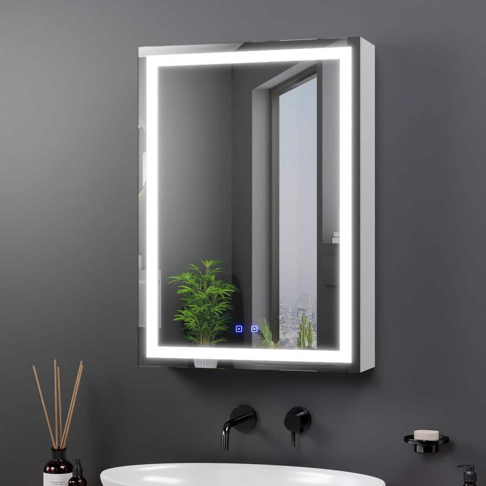 Fab Glass and Mirror 20 in. W x 28 in. H Rectangular Aluminum Medicine Cabinet with Mirror, 2 Glass Shelves, Recessed/Surface