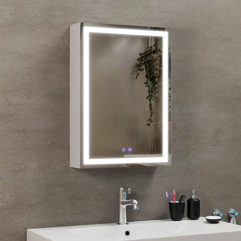 Fab Glass and Mirror 20 in. W x 28 in. H Rectangular Aluminum Medicine Cabinet with Mirror, 2 Glass Shelves, Recessed/Surface