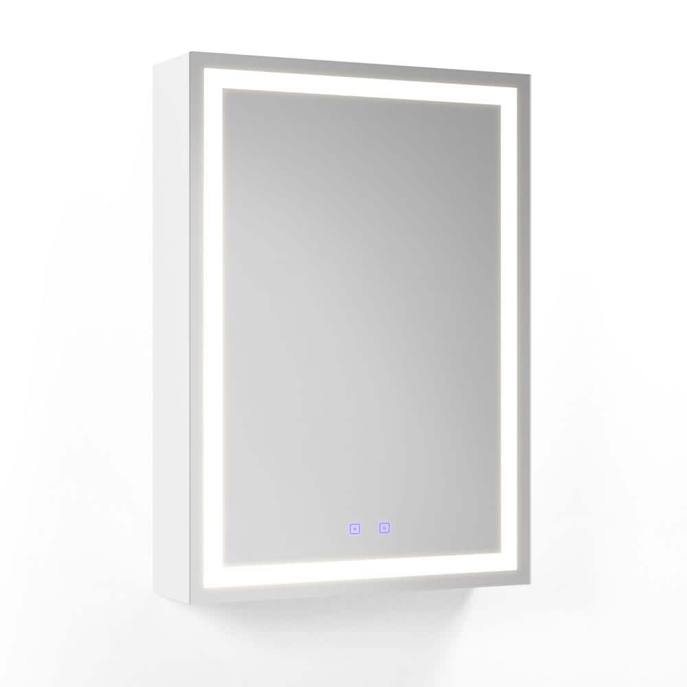 Fab Glass and Mirror 20 in. W x 28 in. H Rectangular Aluminum Medicine Cabinet with Mirror, 2 Glass Shelves, Recessed/Surface