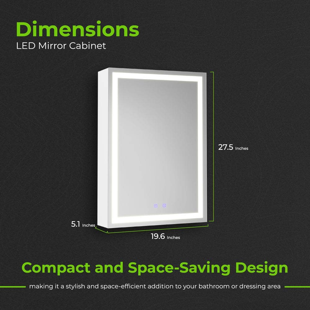 Fab Glass and Mirror 20 in. W x 28 in. H Rectangular Aluminum Medicine Cabinet with Mirror, 2 Glass Shelves, Recessed/Surface