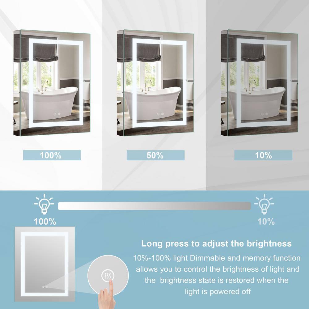FORCLOVER 24 in. W x 30 in. H Rectangular Silver Aluminum Recessed/Surface Mount Medicine Cabinet with Mirror and Dimmable