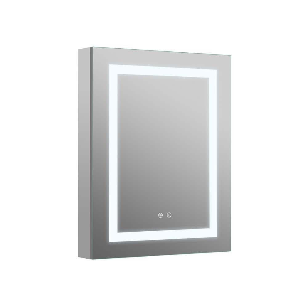 FORCLOVER 24 in. W x 30 in. H Rectangular Silver Aluminum Recessed/Surface Mount Medicine Cabinet with Mirror and Dimmable